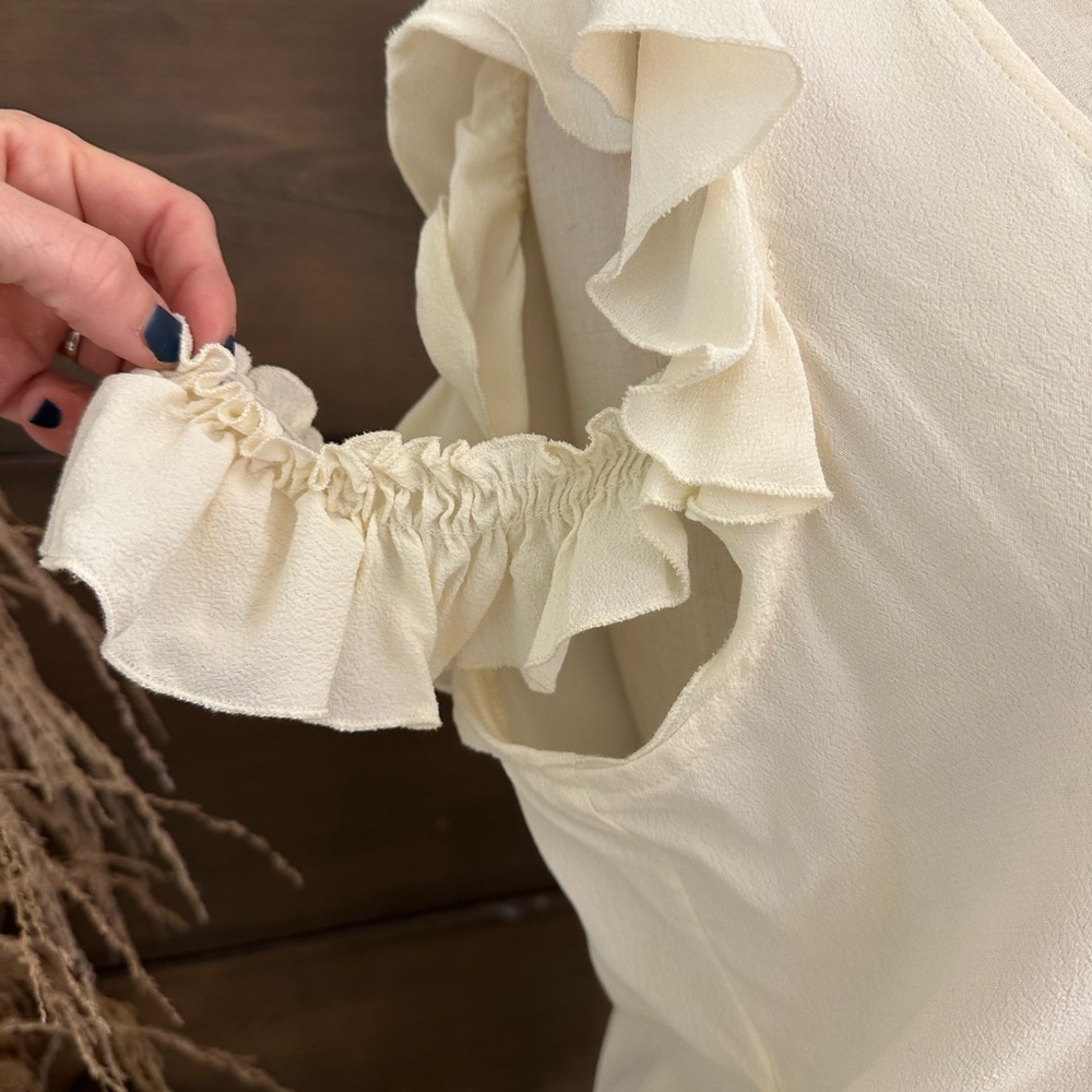 Cream Ruffle V Neck Top - Picture 2 of 5